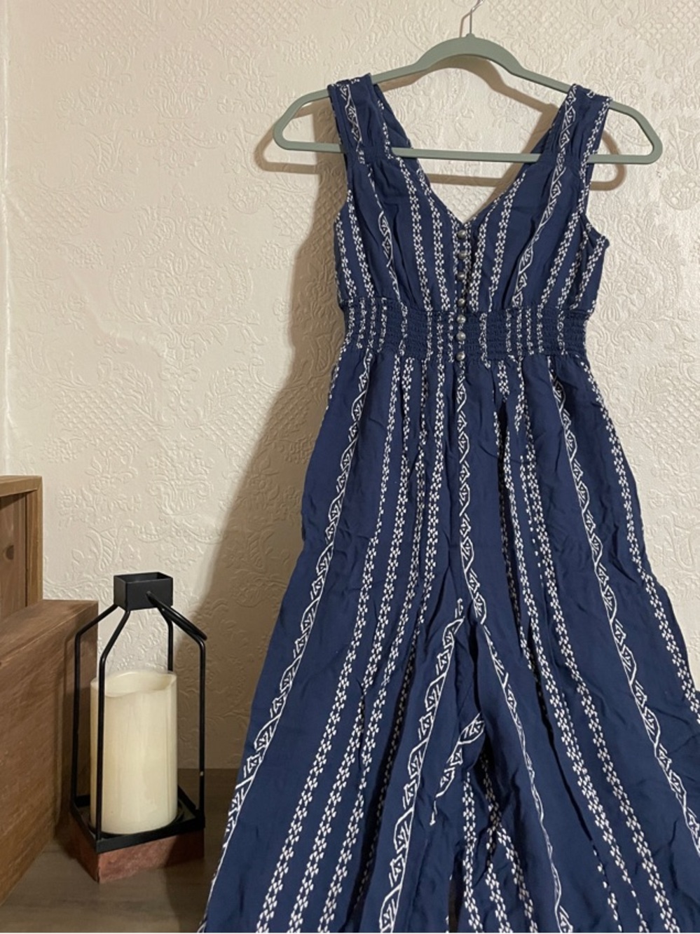 Japna Navy Blue and White Striped Ankle Jumpsuit